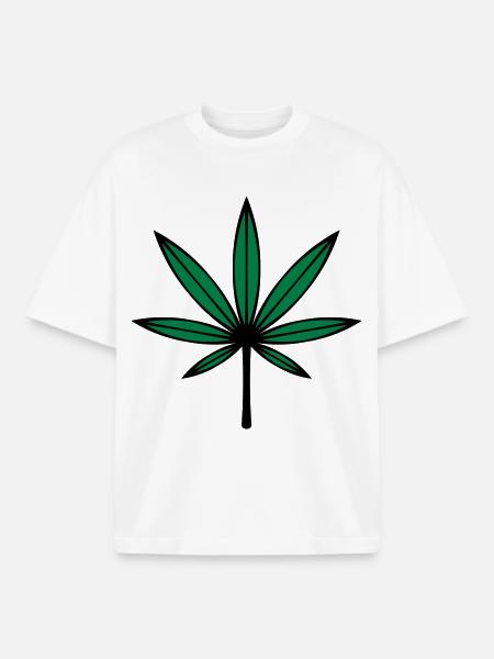 Cannabis / Marijuana / Hemp Leaf (2C) - Boxy Heavyweight Unisex Organic T-Shirt by Stanley/Stella - white