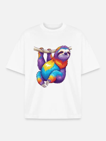 Buntes Faultier-Regenbogen-Pop-Art-Aquarell - Boxy Heavyweight Unisex Organic T-Shirt von Stanley/Stella - Weiß