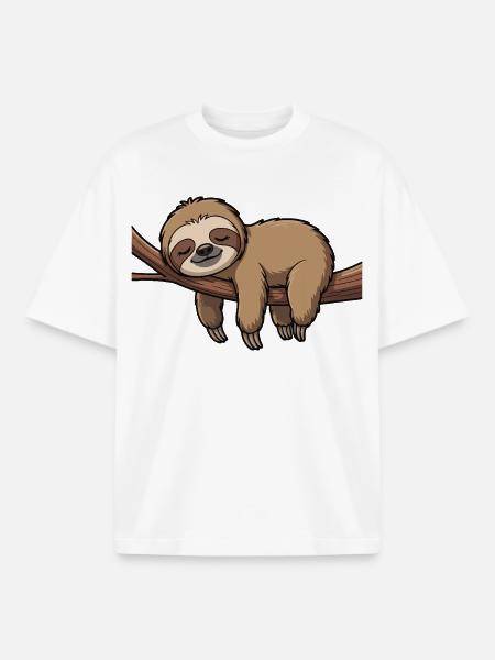 Sleeping sloth on branch - Boxy Heavyweight Unisex Organic T-Shirt by Stanley/Stella - white