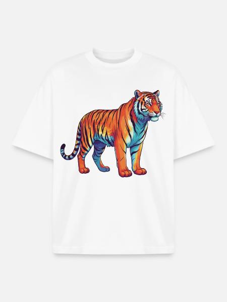 Buntes Tiger-Regenbogen-Pop-Art-Aquarell - Boxy Heavyweight Unisex Organic T-Shirt von Stanley/Stella - Weiß