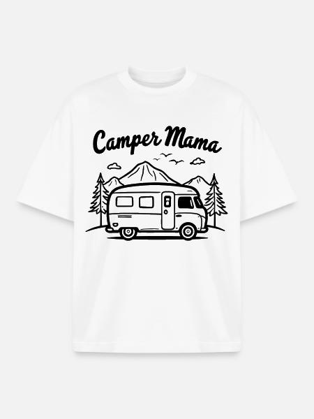 Camper Mom Adventure Mountains Camper - Boxy Heavyweight Unisex Organic T-Shirt by Stanley/Stella - white