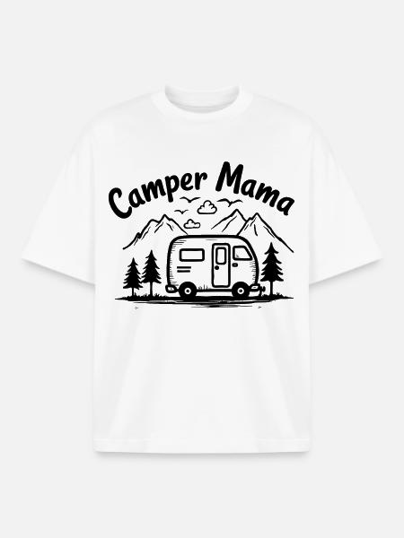 Camper Mom Adventure Mountains Camper - Boxy Heavyweight Unisex Organic T-Shirt by Stanley/Stella - white