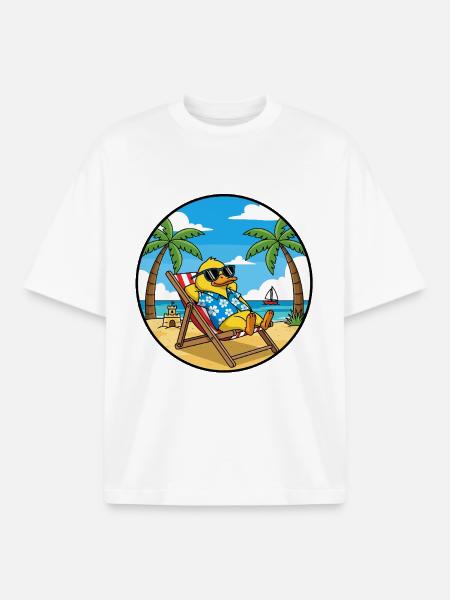 Cool Duck Beach Vacation Summer Vibes - Boxy Heavyweight Unisex Organic T-Shirt by Stanley/Stella - white
