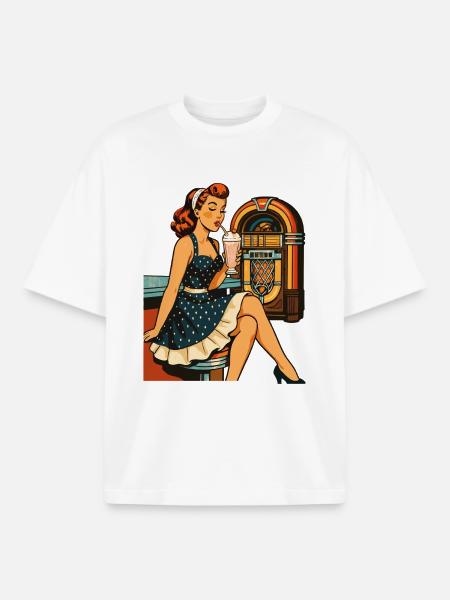Rockabilly 50s Diner Milkshake Jukebox Retro - Boxy Heavyweight Unisex Organic T-Shirt by Stanley/Stella - white