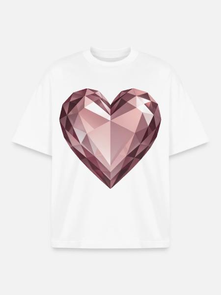 PINK DIAMOND HEART - peace & love - Boxy Heavyweight Unisex Organic T-Shirt by Stanley/Stella - white