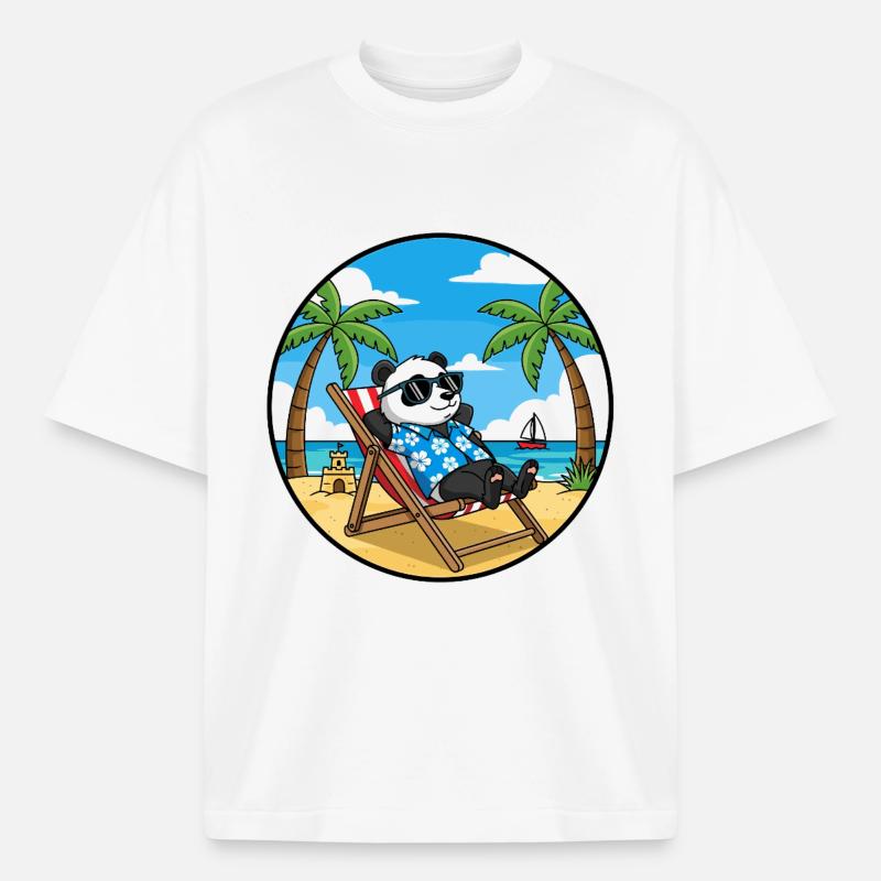 Cool Panda Beach Vacation Summer Vibes - Boxy Heavyweight Unisex Organic T-Shirt by Stanley/Stella - white
