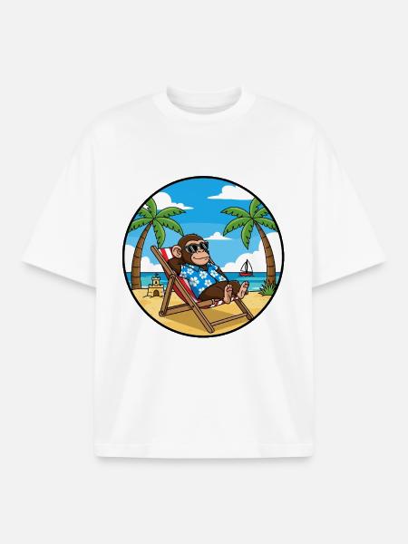 Cool Monkey Beach Vacation Summer Vibes - Boxy Heavyweight Unisex Organic T-Shirt by Stanley/Stella - white