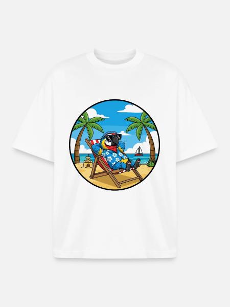 Cool Parrot Beach Vacation Summer Vibes - Boxy Heavyweight Unisex Organic T-Shirt von Stanley/Stella - Weiß