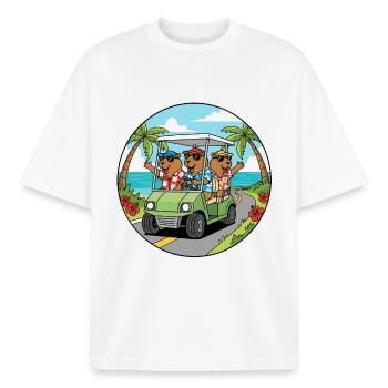 Strandurlaub Golfwagen Capybara Kunst - Boxy Heavyweight Unisex Organic T-Shirt von Stanley/Stella - Weiß - Vorne - AI Model Male 185 light (185cm) & AI Model Female 172 dark (172cm)