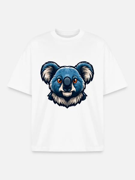 Blue Koala Head Cartoon Mascot Logo - Boxy Heavyweight Unisex Organic T-Shirt by Stanley/Stella - white