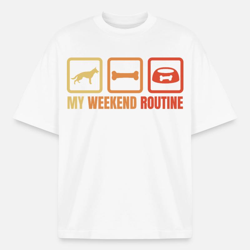 German Shepherd Weekend Routine - Heavyweight Boxy Unisex T-Shirt by Stanley/Stella - white