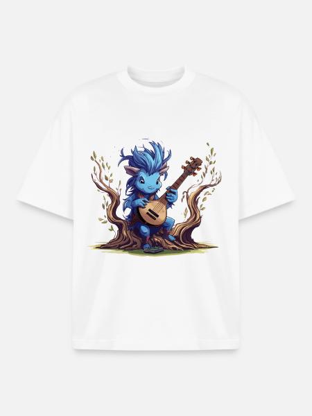 Blauer Kobold mit Laute im Wald - Boxy Heavyweight Unisex Organic T-Shirt von Stanley/Stella - Weiß