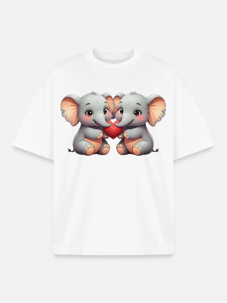 Elefantenfreunde mit Herz - Boxy Heavyweight Unisex Organic T-Shirt von Stanley/Stella - Weiß