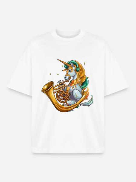 Unicorn Tuba Groove - Boxy Heavyweight Unisex Organic T-Shirt by Stanley/Stella - white
