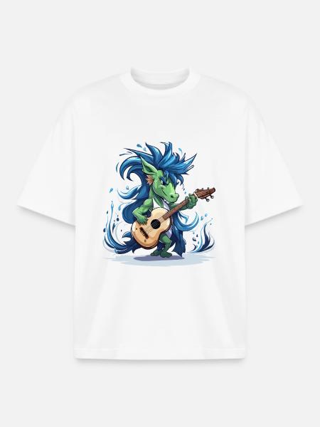 Green Dragon Guitarist - Boxy Heavyweight Unisex Organic T-Shirt by Stanley/Stella - white