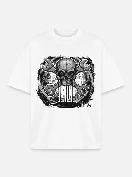 Mechanic Skull – Industrial Workshop - Boxy Heavyweight Unisex Organic T-Shirt by Stanley/Stella - white