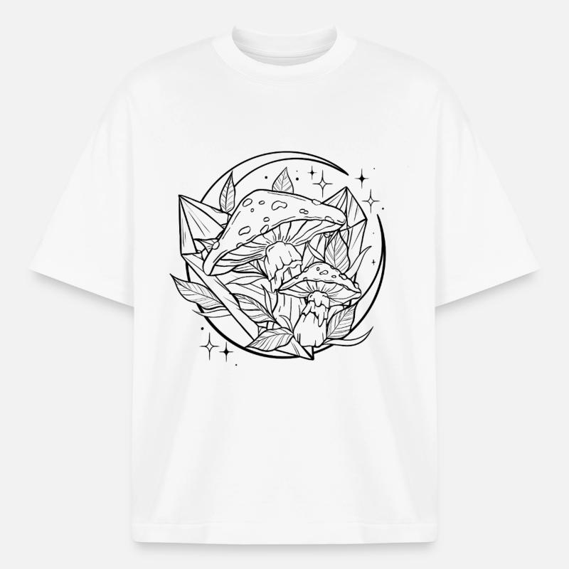 Witchy Toadstool with Magic Crystal - Boxy Heavyweight Unisex Organic T-Shirt by Stanley/Stella - white