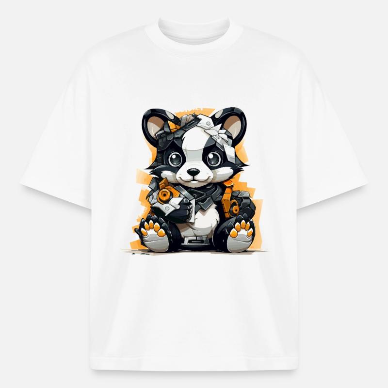 Panda Robo avec outils de construction - T-shirt unisexe boxy épais biologique Stanley/Stella - blanc