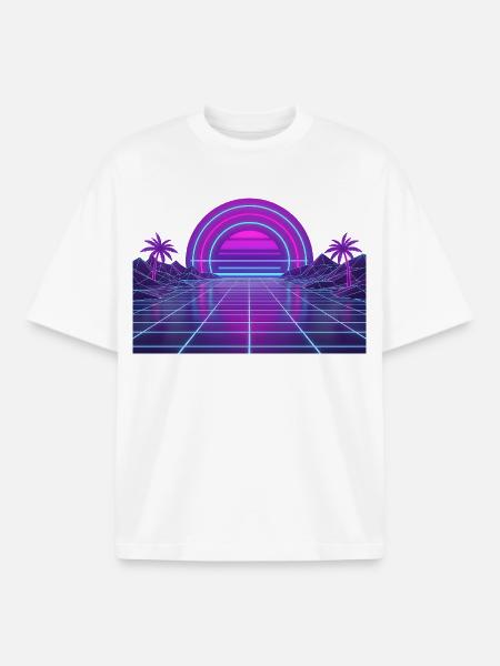 Neon Retro Sunset Grid 90s - Boxy Heavyweight Unisex Organic T-Shirt by Stanley/Stella - white