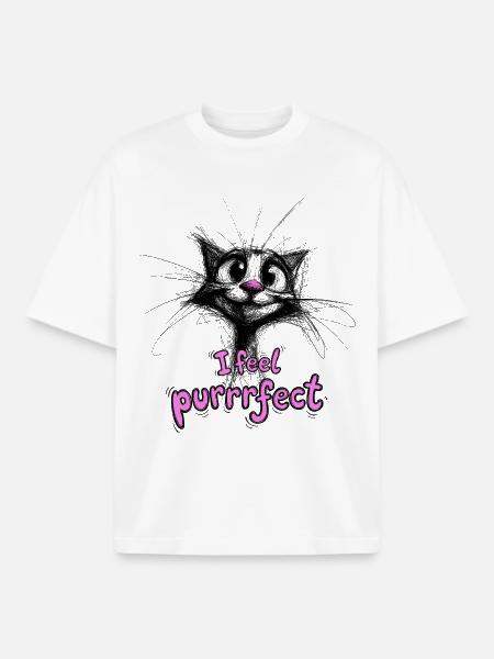 Super cute cat - I feel purrrfect - Boxy Heavyweight Unisex Organic T-Shirt by Stanley/Stella - white