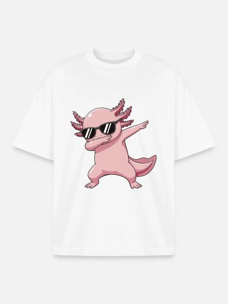 Dessin animé Cool Dab Axolotl - T-shirt unisexe boxy épais biologique Stanley/Stella - blanc