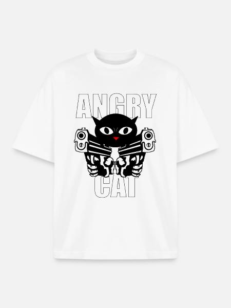 Angry Cat - Boxy Heavyweight Unisex Organic T-Shirt by Stanley/Stella - white