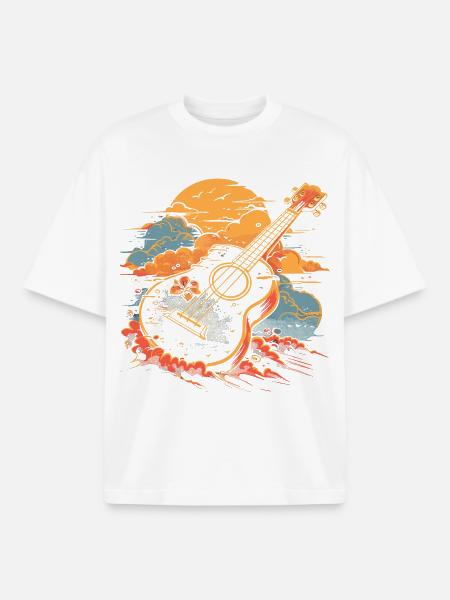 Ukulele Illustration - Boxy Heavyweight Unisex Organic T-Shirt by Stanley/Stella - white