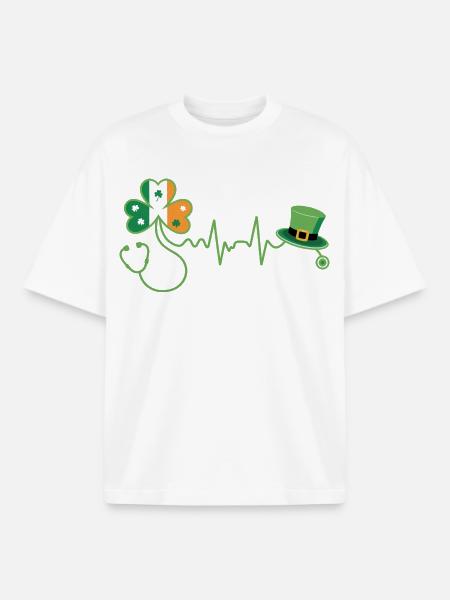 Shamrock Heartbeat Irish Med - Boxy Heavyweight Unisex Organic T-Shirt by Stanley/Stella - white
