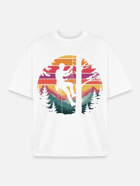 Climbers in Sunset Forest - Boxy Heavyweight Unisex Organic T-Shirt by Stanley/Stella - white