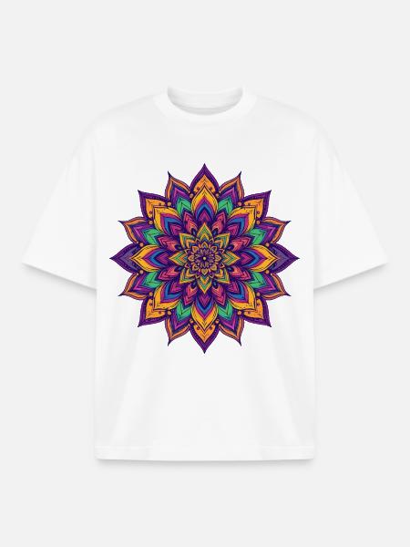Bunter psychedelischer Mandala LSD Blütenstern - Boxy Heavyweight Unisex Organic T-Shirt von Stanley/Stella - Weiß