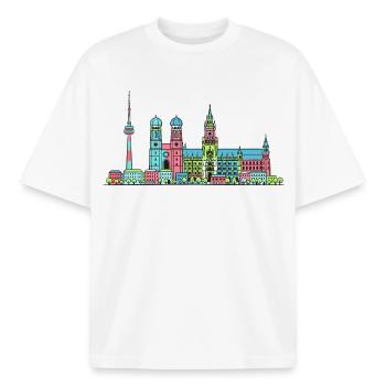 Münchner Stadtskyline Marienplatz Moderne Linienkunst - Boxy Heavyweight Unisex Organic T-Shirt von Stanley/Stella - Weiß - Vorne - AI Model Male 185 light (185cm) & AI Model Female 172 dark (172cm)