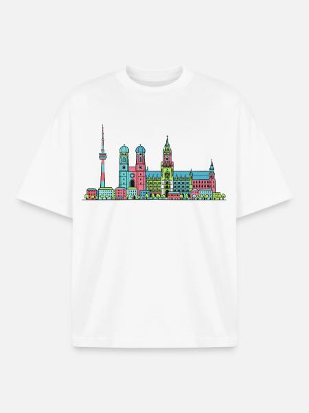 Münchner Stadtskyline Marienplatz Moderne Linienkunst - Boxy Heavyweight Unisex Organic T-Shirt von Stanley/Stella - Weiß