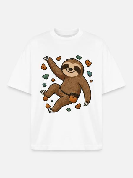 Funny Bouldering Shirt with Sloth - Boxy Heavyweight Unisex Organic T-Shirt by Stanley/Stella - white
