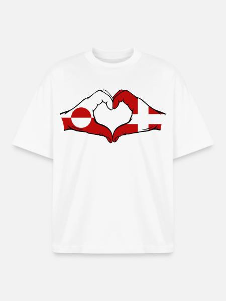 Greenland Denmark Flag Hands Heart Shape - Boxy Heavyweight Unisex Organic T-Shirt by Stanley/Stella - white