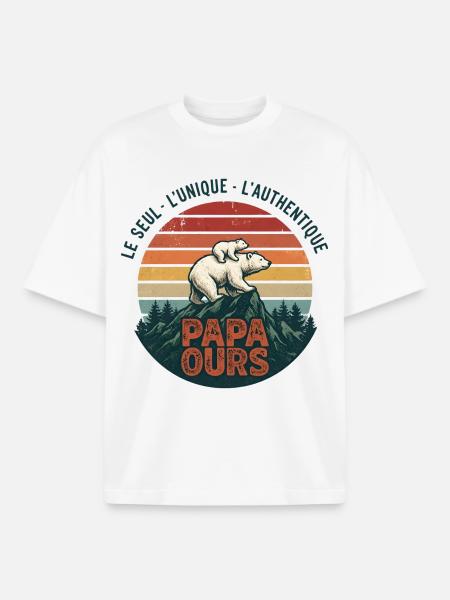 Papa Bear Mountain Retro Sun - Boxy Heavyweight Unisex Organic T-Shirt by Stanley/Stella - white