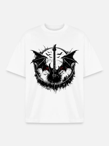 Electric guitar with bat wings - Boxy Heavyweight Unisex Organic T-Shirt by Stanley/Stella - white