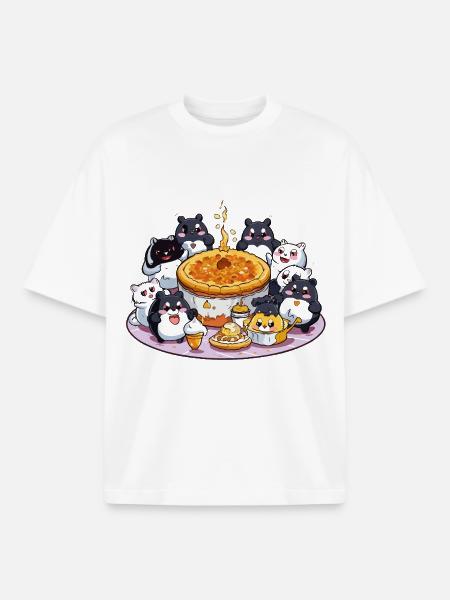 Kawaii Panda Pizza Fest - Boxy Heavyweight Unisex Organic T-Shirt by Stanley/Stella - white