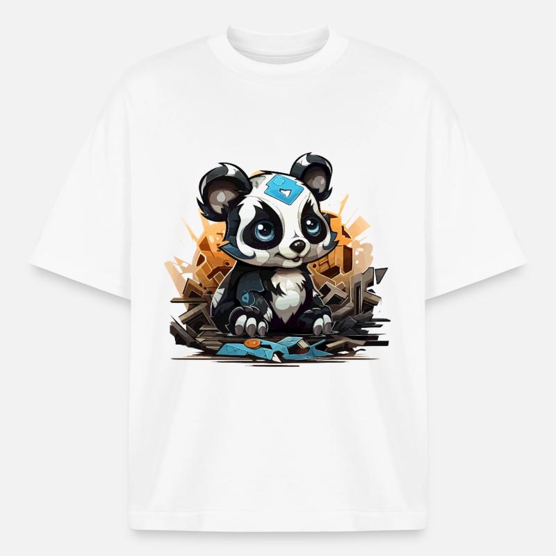 Charme de bloc de construction Panda - T-shirt unisexe boxy épais biologique Stanley/Stella - blanc