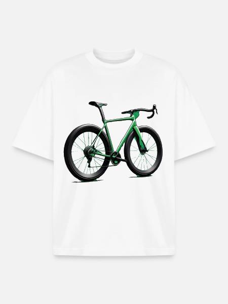 Vélo de route style néon vert - T-shirt unisexe boxy épais biologique Stanley/Stella - blanc