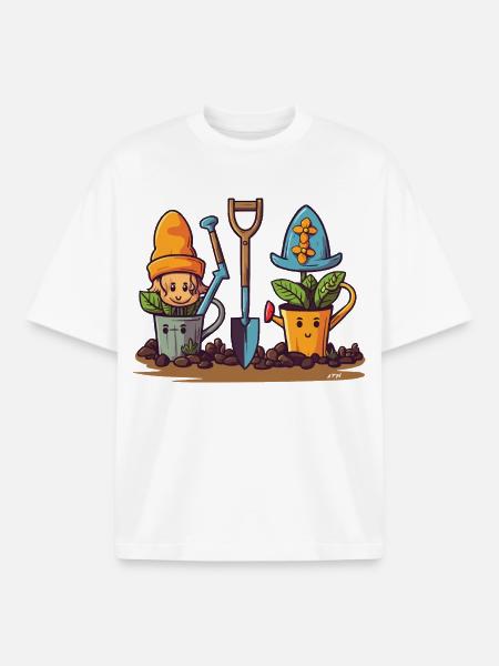 Gartenfreunde: Gnome in Töpfen - Boxy Heavyweight Unisex Organic T-Shirt von Stanley/Stella - Weiß