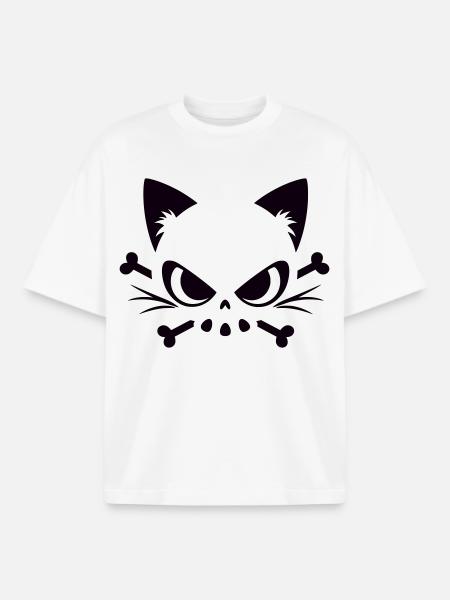 Cats Skull | Minimal Skull & Bones motif - Boxy Heavyweight Unisex Organic T-Shirt by Stanley/Stella - white