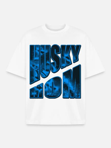 Husky Mom Neon Night Forest - Boxy Heavyweight Unisex Organic T-Shirt by Stanley/Stella - white