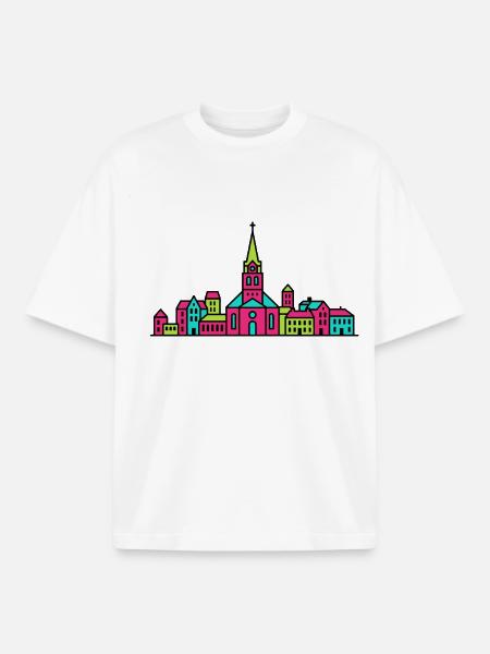 Jonköping City Skyline Lake Vattern-Linienkunst - Boxy Heavyweight Unisex Organic T-Shirt von Stanley/Stella - Weiß
