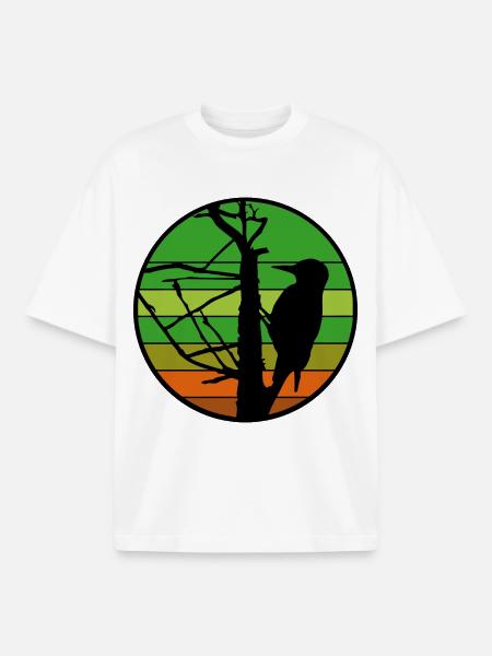 Woodpecker silhouette at sunset - Boxy Heavyweight Unisex Organic T-Shirt by Stanley/Stella - white