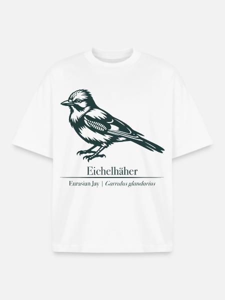 Jay Silhouette | Ornithology | Drawing - Boxy Heavyweight Unisex Organic T-Shirt by Stanley/Stella - white