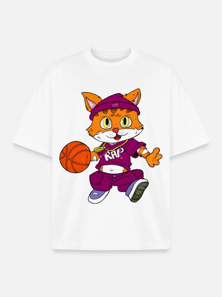 Cats Basketball / Hip Hop Kitten - Boxy Heavyweight Unisex Organic T-Shirt by Stanley/Stella - white