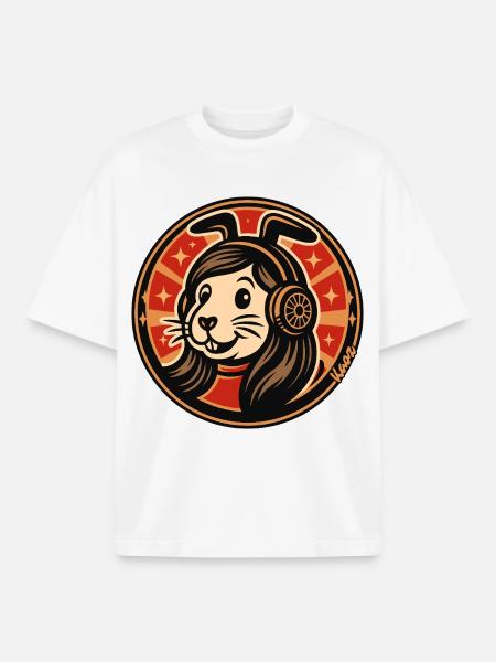 Rabbit Headphones Badge - Boxy Heavyweight Unisex Organic T-Shirt by Stanley/Stella - white
