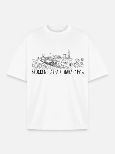 Brocken Plateau Harz Dampflok - Boxy Heavyweight Unisex Organic T-Shirt von Stanley/Stella - Weiß