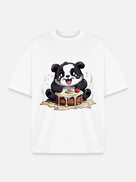 Kawaii Panda Cake Delight - Boxy Heavyweight Unisex Organic T-Shirt by Stanley/Stella - white