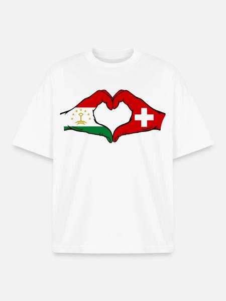 Schweiz Tadschikistan Flaggenherz - Boxy Heavyweight Unisex Organic T-Shirt von Stanley/Stella - Weiß